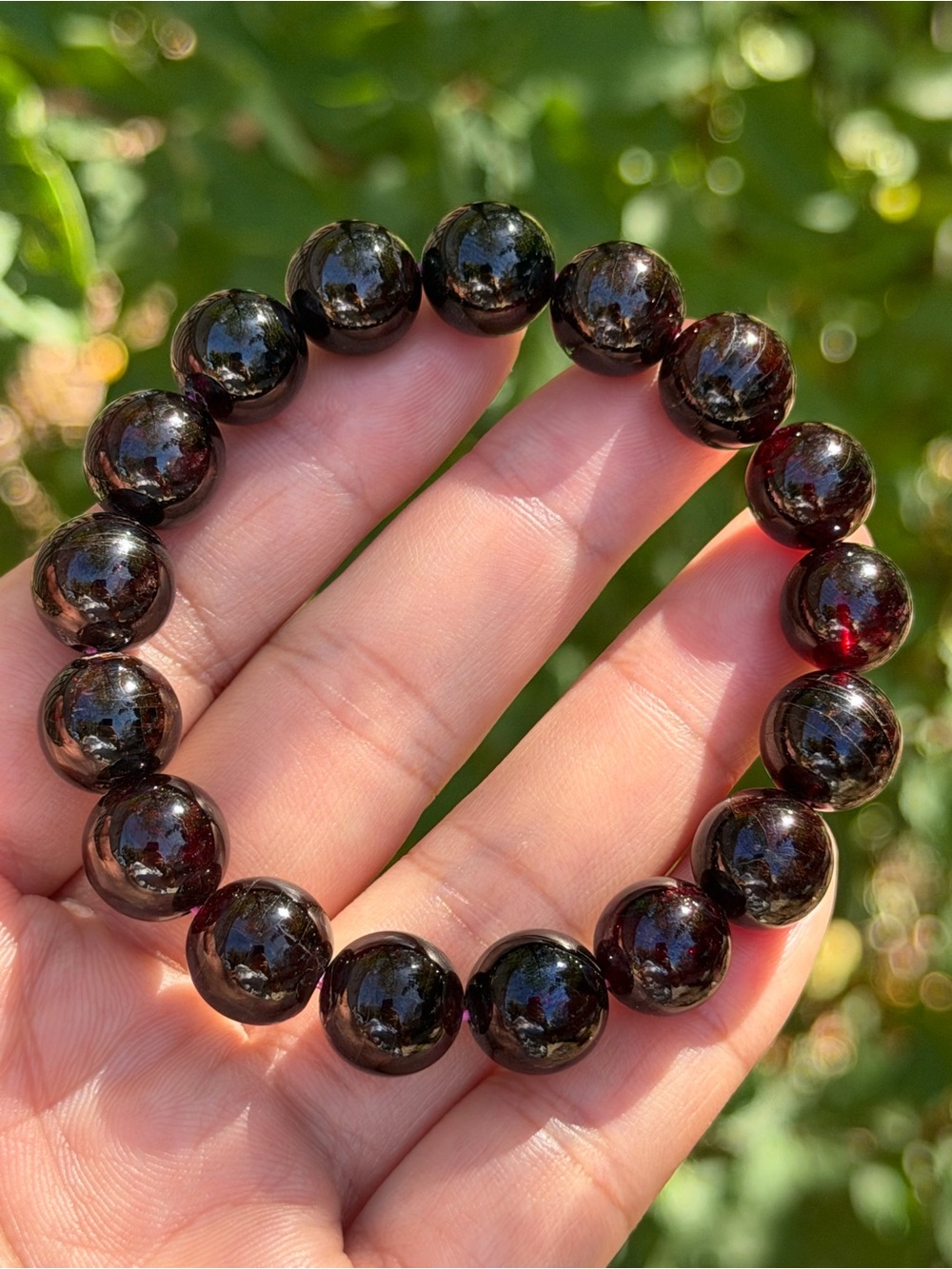 Handmade Garnet Bead Bracelet - Deep Red Stretch Bracelet Palo
